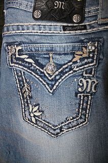 miss me jean thick stitch flower border boot cut size 27