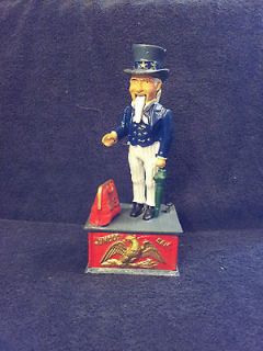 reproduction cast iron mechanical uncle sam coin bank time left