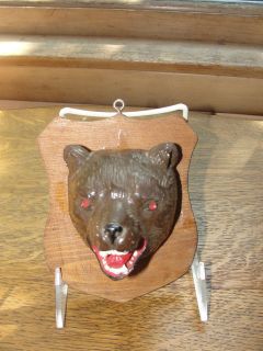 old chalkware bear grizzly mount head on wood plaque time