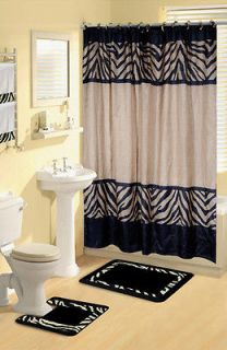   Safari Animal Print 17 Pc Bath Rug Shower Curtains Hooks Towel Set