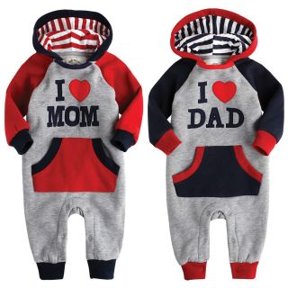   Baby Newborn Fleece Jumpsuit Onepiece Bodysuit Hoodie ♥ Mom Dad