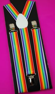 Unisex Clip on Braces Elastic Rainbow 1 Suspender Y Back Suspender