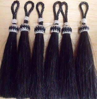 Set of 6 Horse Hair Tassels Perfect for Bridle /tack rich black