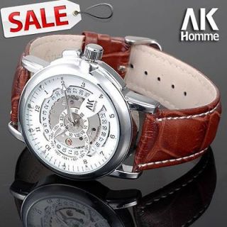   Dial Brown Strap Mens Automatic Mechanical Wrist Watch + Gift Box