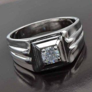 Unique 9k solid white gold filled cz mens ring,size 10