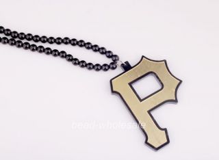 Letter P Wiz Khalifa Pendant Wood Necklace Beaded Chain In Gold 