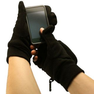 Mens Winter Fleece Water Repellent Flip Top Fingerless Mitten Gloves 