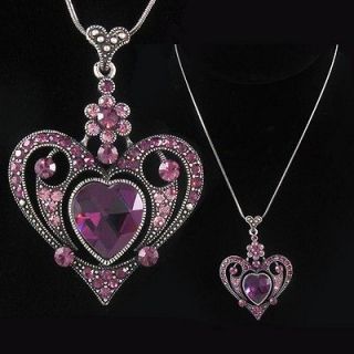 heart purple ab crystal cz stone necklace chain pendant designer