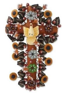   PEACE Mexican TREE OF LIFE Ceramic WALL SCULPTURE CRUCIFIX Beautiful