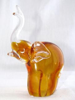 murano style clear and amber glass elephant figurine new time