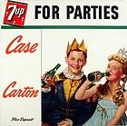 1950s 7UP cardboard sign For Parties boy and girl pictured new old 