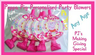   Toppers & Blowers Pk of 5 Peppa Pig Birthday Partyware Any Name Age