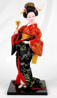 12 Japanese Geisha Doll Beautiful Brocade Kimono Hand Painted Face 