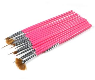 15 Nail Art Design Brushes Set Painting Pen Polish Tips Pink