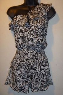 NWT Black White Zebra Empire 1 Pc. ROMPER Mini Dress/ Shorty Shorts 