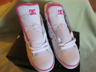 NWT DC Bella Womens White/Pink Leather Skate High Top Shoes 3 Sizes U 