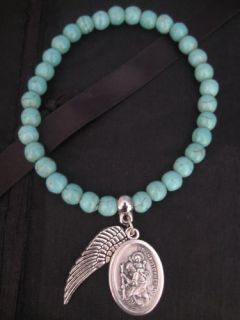 turquoise bracelet w st christopher angel wing charms from australia 