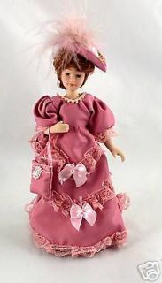Miniature Victorian Dollhouse Doll in Fancy Pink Dress,Purse, 011