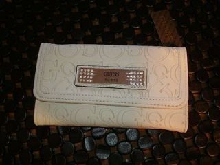 WHITE CHALK SPRING FX LEATHER WALLET RHINESTONES CLUTCH GUESS NWT