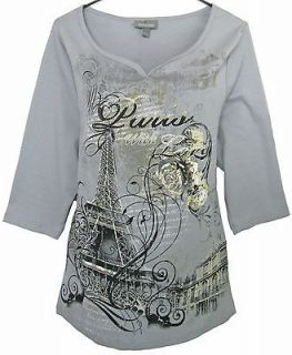 New Paris with Love ♥ Sparkling Gray Top Womens Plus Size 0X 1X 2X 