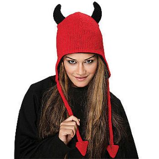 NEW Devil with Horns Wool Knit Novelty Trapper Style Red Hat   Keep 