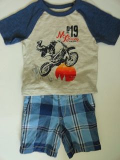 NWT Baby Gap 18 24 Motocross Racing T shirt+Plaid Shorts New Top