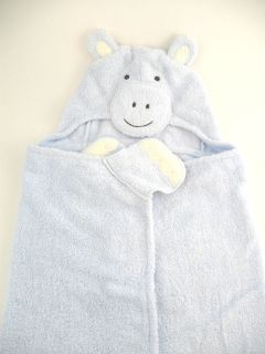   Kids Nursery Hippo Hooded Blue Baby Bath Towel Wrap w/ name JEREMY