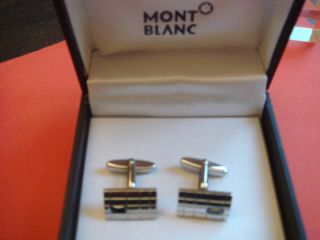 montblanc silver onyx cufflinks in box 