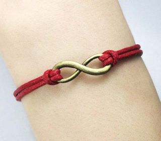 Karma antique bronze karma bracelet, infinity wish wax cord red 