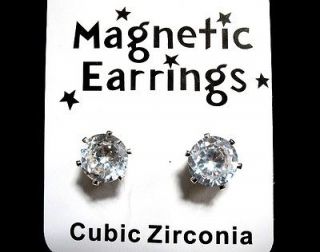 Earrings Cubic Zirconia CZ Silver Solitaire Stud Magnetic   NO 