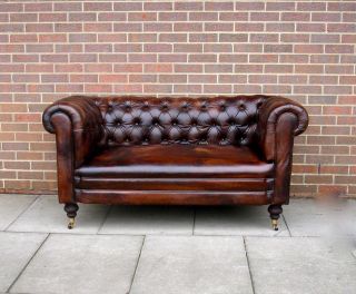 Antique 19thC Leather Chesterfield Sofa Drop Arm Hand   Full Tacked 