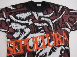 DS vintage Sepultura all over print t shirt 1992 metal hanes usa size 