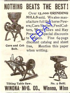 1897 winona corn cob feed mill ad grinder winona mn