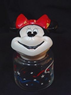   Minnie Mouse Head Glass Candy Birthday Red White Blue Cookie Jar