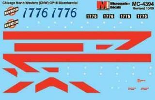Microscale Decal HO #MC 4394 Chicago North Western (CNW) GP18 