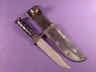 ontario combat fighting knife 7 blade leather scabbard