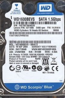   Digital 160GB WD1600BEVS 08V​AT2, DCM FANTJBBB, SATA 2.5 Hard Drive