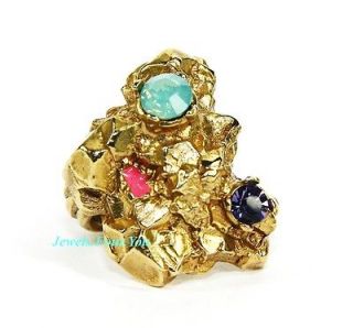   LAURENT YSL ARTY MULTICOLOR GOLD RING SZ 6 NEW 100% AUTHENTIC FRANCE