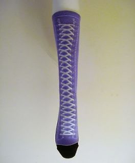 novelty knee high sneaker boot lace socks purple d07