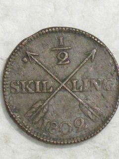 very nice 1802 sweden 1 2 skilling coin 9267 expedited