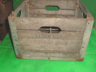 vtg wood milk crate carrier nelson dairy co owosso mi