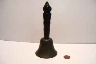 Antique Vintage Brass School Teachers Hand Bell Wood Handle Desk Bell