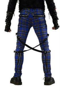   NYC GOTHIC CHAOS TIGHT BLUE PLAID CYBER GOTH PUNK EMO PANTS IS6037P