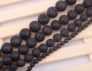 6mm 12mm 14mm 16mm Black Round Lava Rock Gemstone Beads For Necklace 