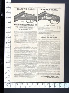 1882 WESTLEY RICHARDS and PARKER Double Barrel Shotguns magazine Ad 