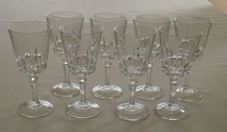 Set of 8 Vintage 6 oz. Stemmed, Flared Cut Crystal White Wine Glasses 