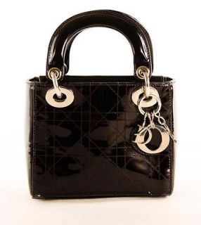   Dior Purple Wine Patent Leather Mini Lady Dior Cannage Satchel Handbag