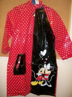 DISNEY Minnie Mouse hooded RAINCOAT MAC Girls Age 8,10.12 BLACK/RED 