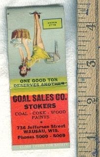 old matchbook risque wausau wis coal sales co stokers time