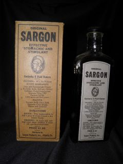 Vtg Medicine Bottle Prohibition Era SARGON STOMACHIC & STIMULANT Box 